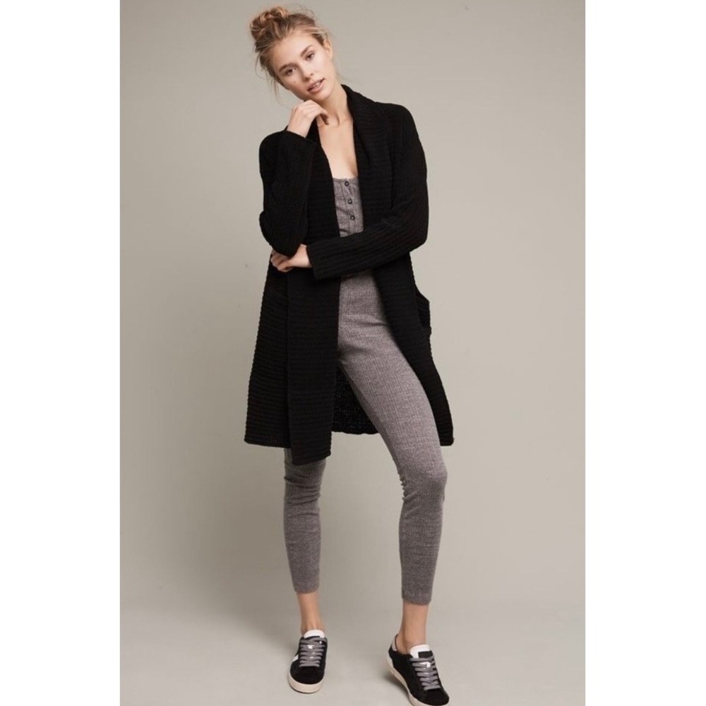 Anthropologie JOHN + JENN Liverpool Black Chenille Cardigan Sweater Solid Large